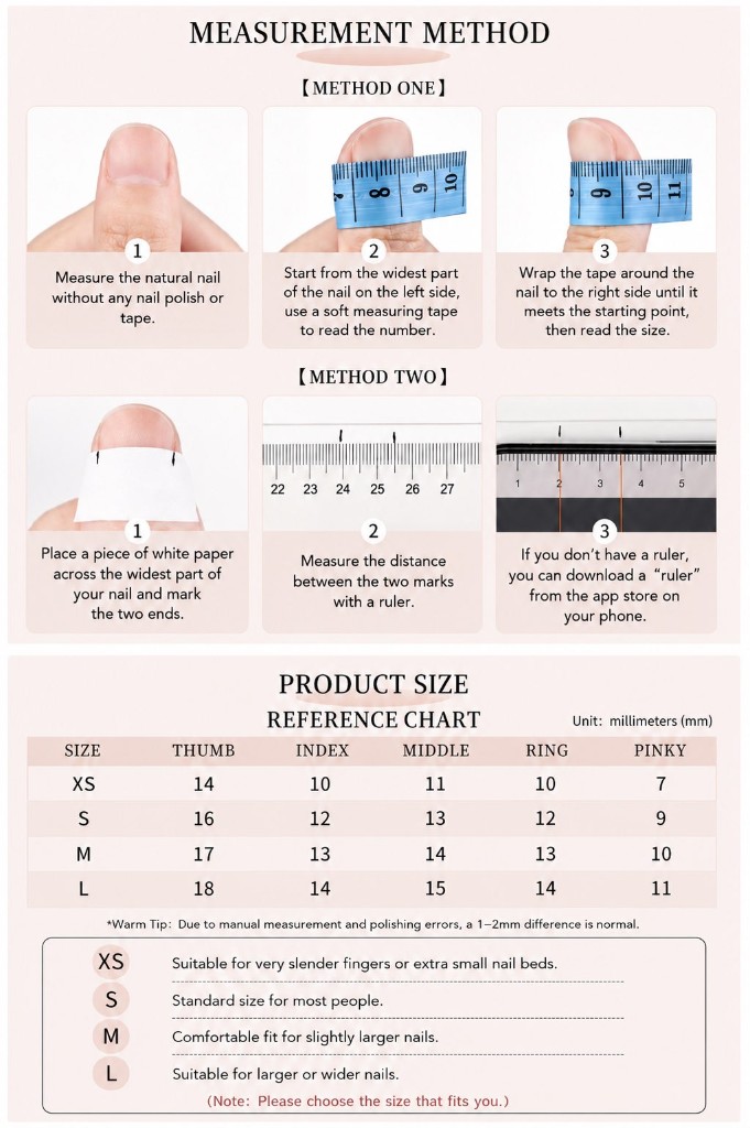 How to measure your nails and press-on nail size chart